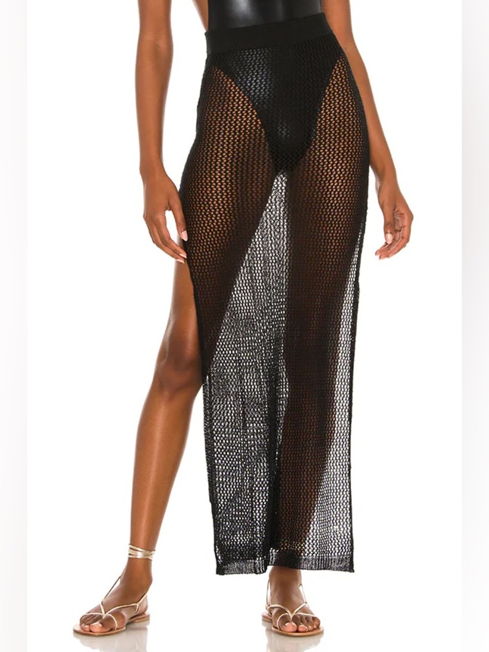 superdown NWT Black Sheer Mesh Swim Coverup Skirt Size Small